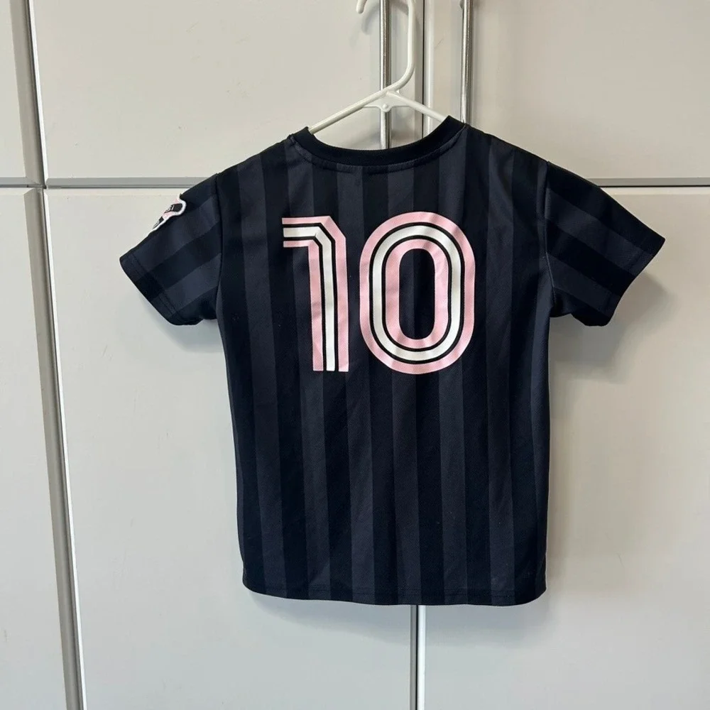 Messi Collection Boys Soccer Jersey Black Pink Stripe Number 10 Size 6